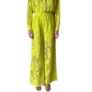 Hemant & Nandita Wide Leg Eyelet Lace Lime Green Nysa Pants Sz S‎